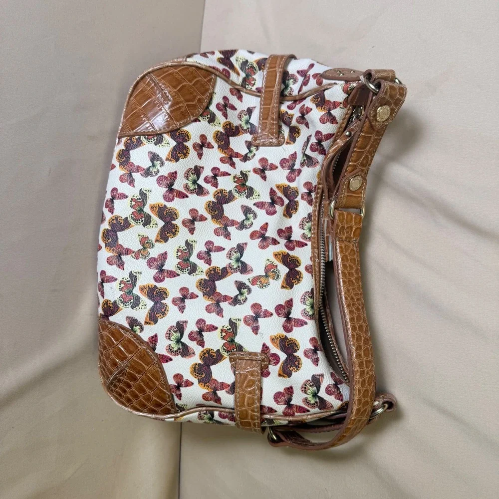 Liz Claiborne Vintage Butterfly Print Hobo Bag Croc Embossed Trim LC-1441-P
